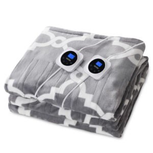 ventimi electric blanket queen size 84"x90", heated blanket with dual controllers, 10 heating levels & 1 12 hours auto off fast heating blanket, etl certificated, grey